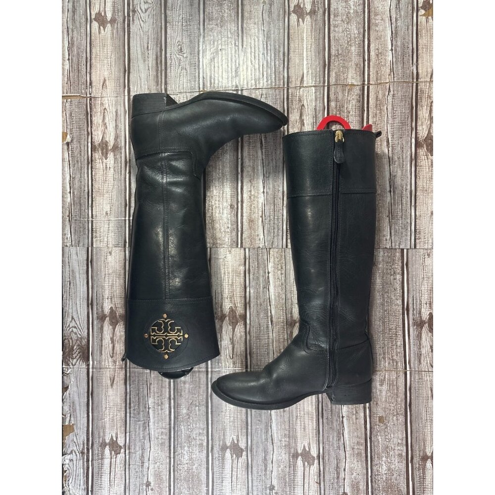 Tory Burch Kiernan 35MM Riding Tumbled Leather Boots sz 6 color Black - Picture 4 of 11